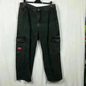 Wake Women’s Black Baggy Y2K Button Fly Carpenter/Cargo Style Wake Patches 2XL